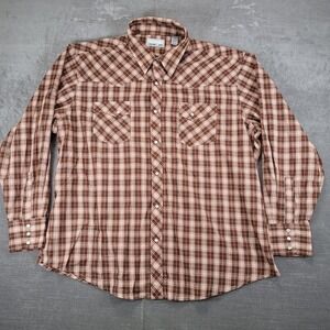 Wrangler Wrancher Shirts XXL Brown Plaid Western Cowboy Pearl Snap‎ Long Sleeve